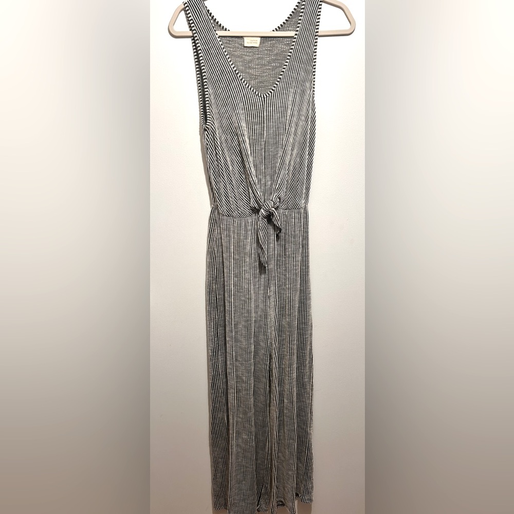 Black and White Striped and Ribbed Romper